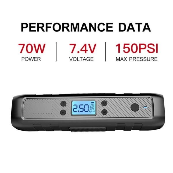 performance data for rechargeable car tyre tire inflator