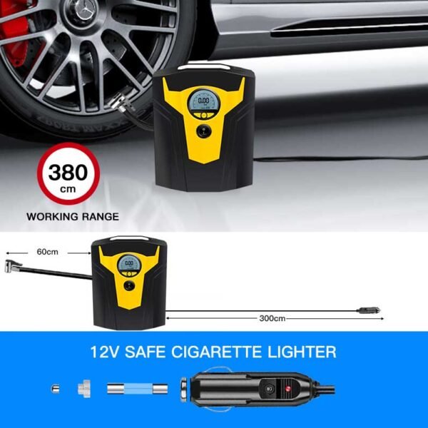 car/bike tire inflator air compressor with 3M cable